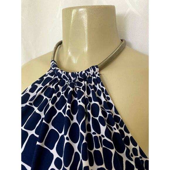 Cache Mini Dress Blouson Chain Neck Sleeveless Navy White Blue 2 XS Lined - Picture 3 of 6